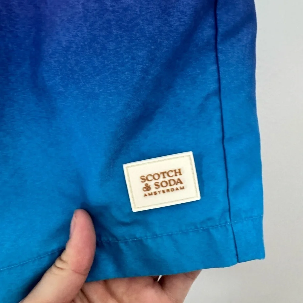 Scotch & Soda Ombré Swim Trunks XL Blue Drawstring Resort Beachwear Streetwear